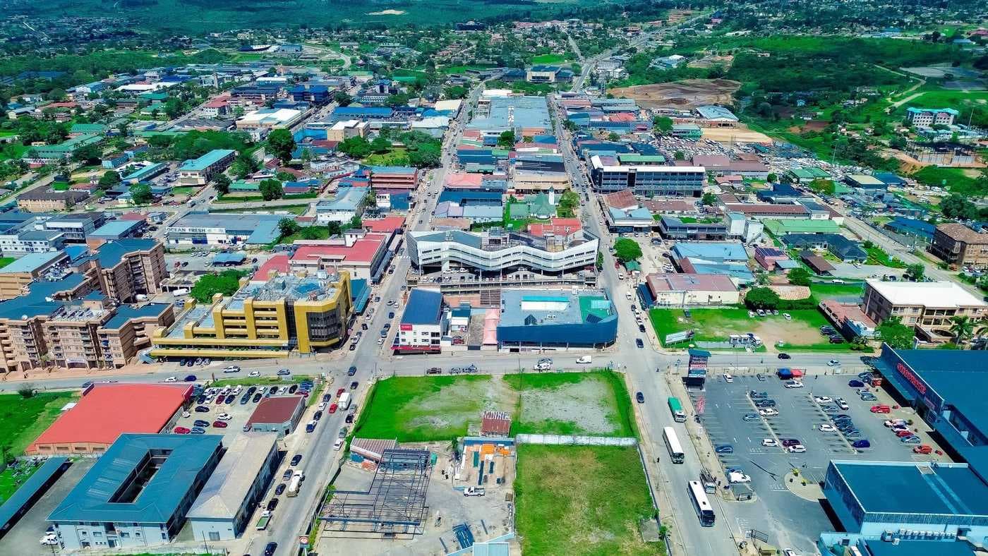 Aerial view across Manzini CBD